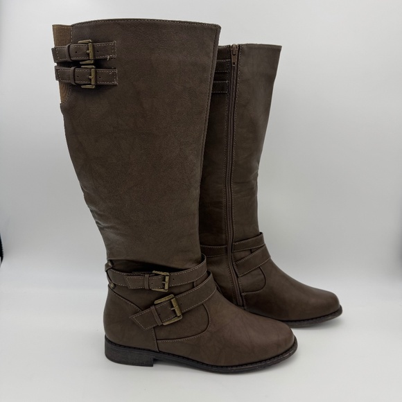 Woman's Size 9.5 Brown Knee High Boots - Western Side Zip - Hally Buckle JustFab - Picture 1 of 8
